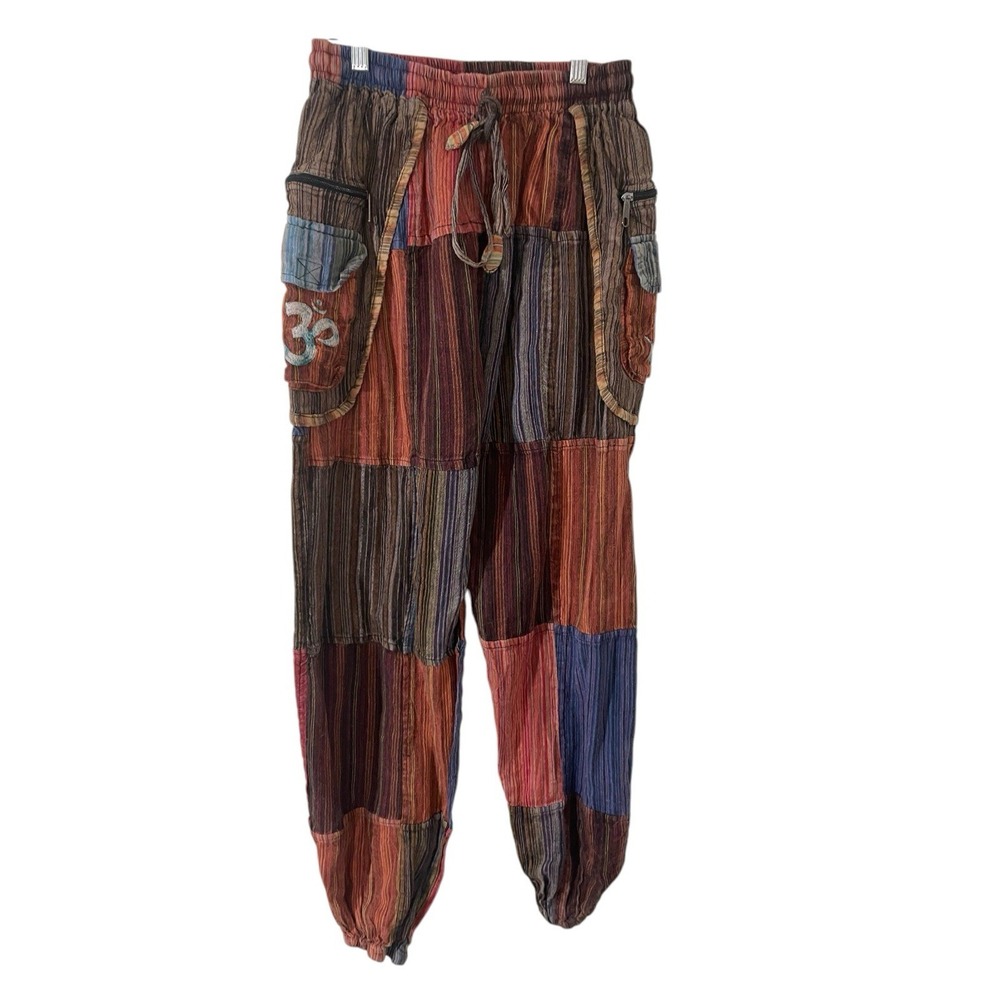 Boho Patchwork Hippie Pants Harem Cargo Cotton Colorful Baggy Festival Small